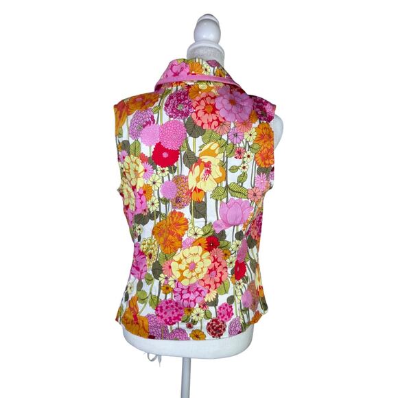 Sag Harbor Petite Floral Vest 14P Pink Orange Button Front Vest Vintage Spring - Picture 2 of 9